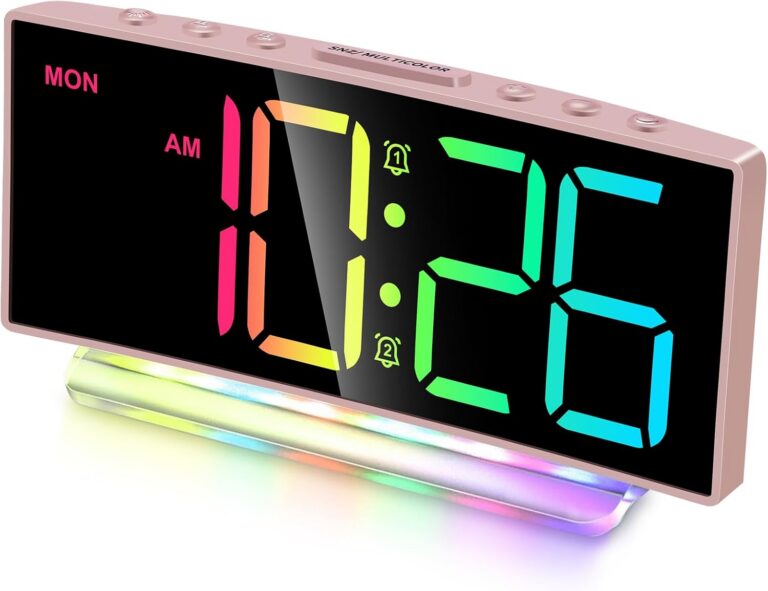 pink rgb digital alarm clock led display dynamic night light bedside clock
