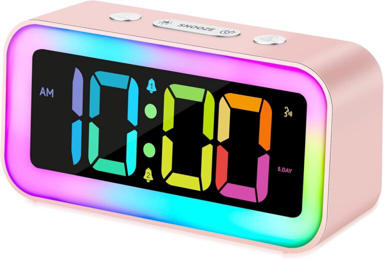 pink rgb digital alarm clock with night light and usb charging