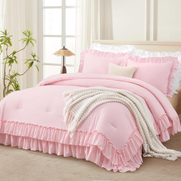 pink ruffle comforter set twin size soft fluffy bedding with pillowcase