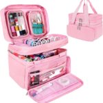 pink sewing organizer bag double layer storage with compartments portable craft bag