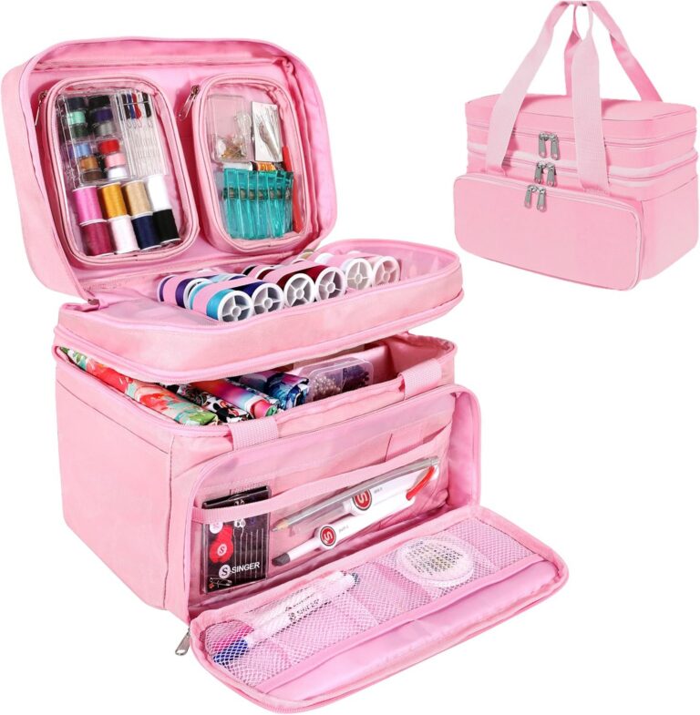 pink sewing organizer bag double layer storage with compartments portable craft bag