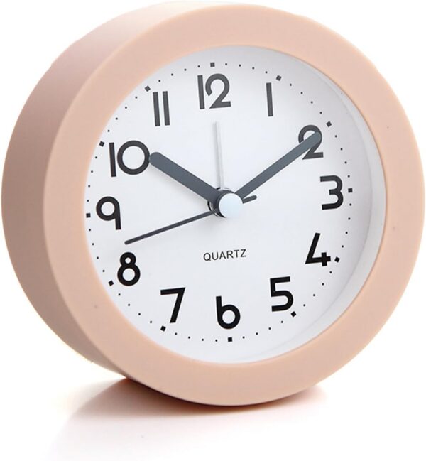 pink silent analog alarm clock with backlight frosted texture