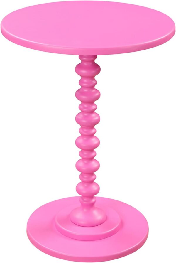 pink traditional round spindle end table for living room or bedroom