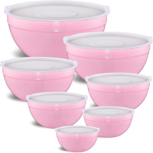 pink stainless steel nesting mixing bowls with airtight lids stackable kitchen prep serving bowl set