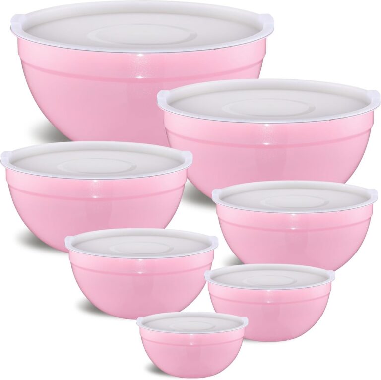 pink stainless steel nesting mixing bowls with airtight lids stackable kitchen prep serving bowl set