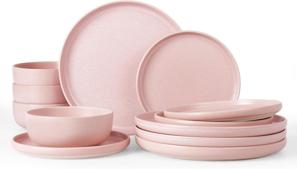 light pink stoneware dinnerware set reactive glaze plates and bowls set
