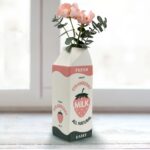 pink strawberry milk carton ceramic vase kawaii retro decorative flower vase