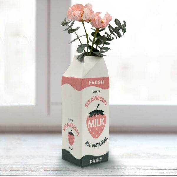 pink strawberry milk carton ceramic vase kawaii retro decorative flower vase