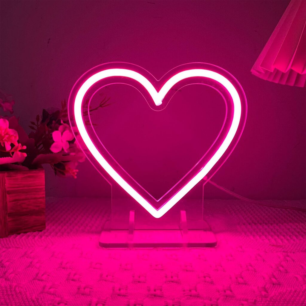 pink heart neon sign LED dimmable tabletop light USB powered decor