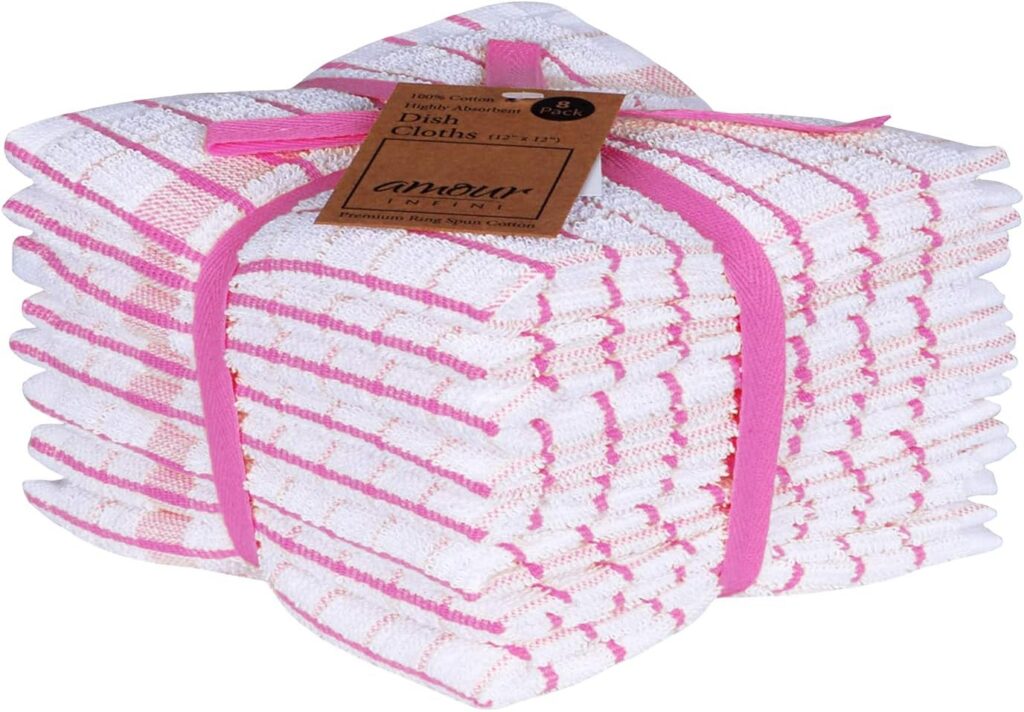 pink terry cotton kitchen dish cloths ultra soft absorbent quick drying cleaning cloth set