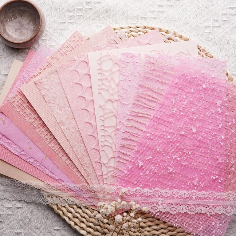 pink textured scrapbook paper mesh fabric A5 sheets for journaling and crafts