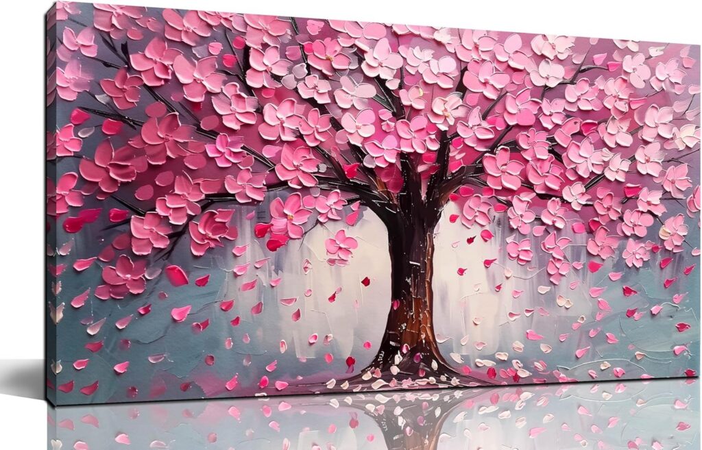 pink tree of life wall art large canvas framed cherry blossom decor