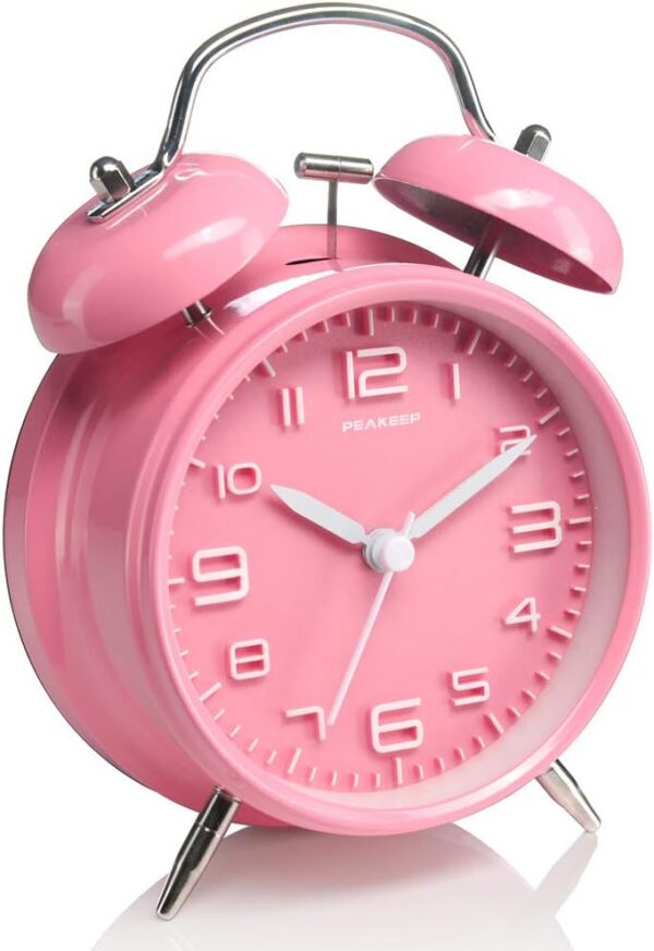 pink twin bell alarm clock analog vintage loud alarm