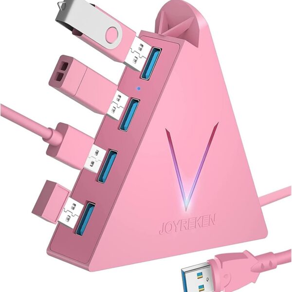 pink usb hub 4 port usb 3.0 vertical hub led light