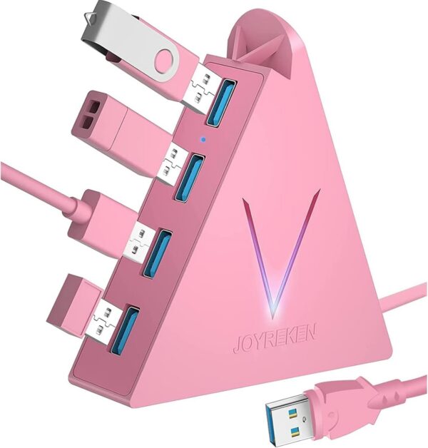 pink usb hub 4 port usb 3.0 vertical hub led light