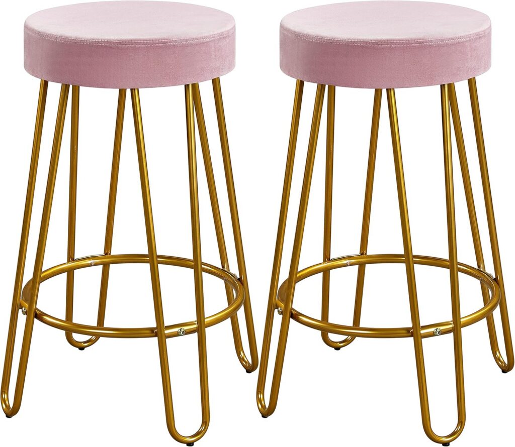 pink velvet bar stools gold legs backless counter stools set