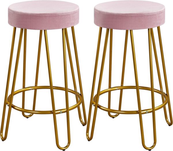 pink velvet bar stools gold legs backless counter stools set