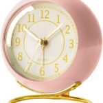 pink vintage analog alarm clock silent non ticking battery operated bedside table clock