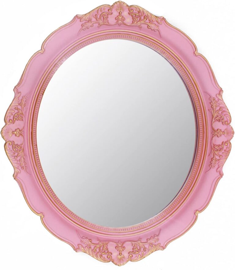 pink vintage oval wall mirror decorative frame 14.8x13.1 inch