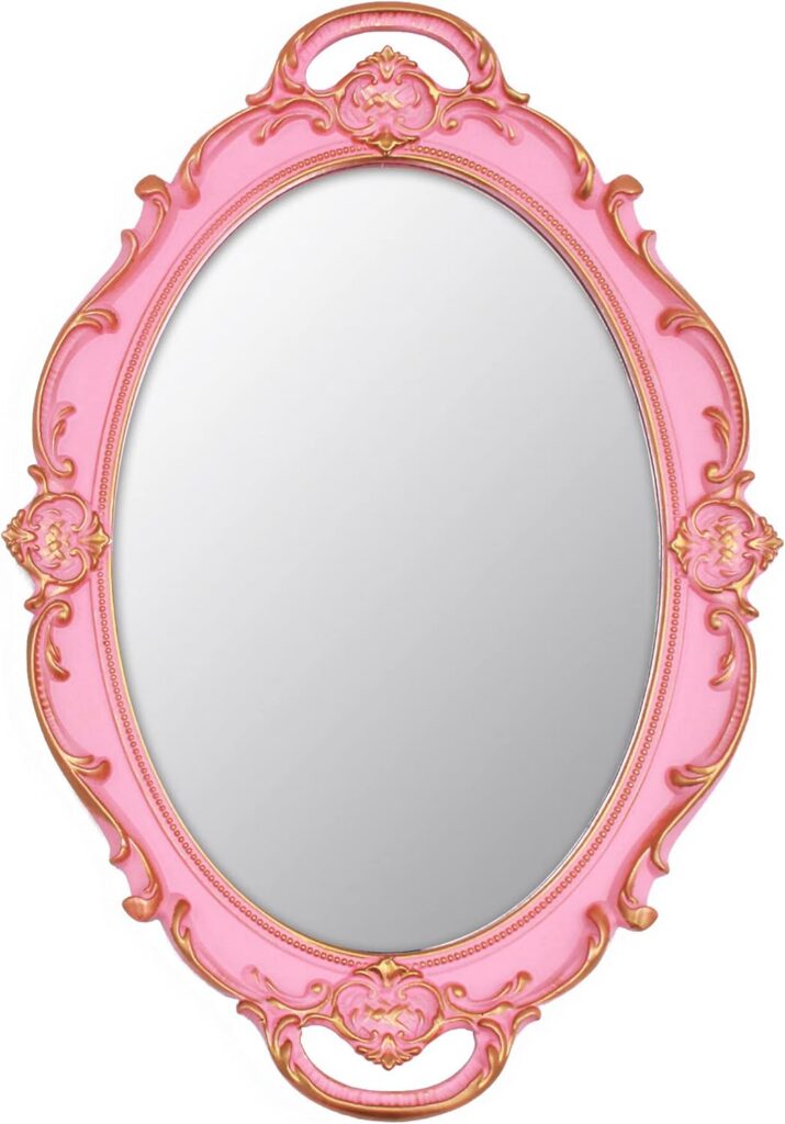 pink vintage oval wall mirror baroque frame decorative 14.5x10 inch
