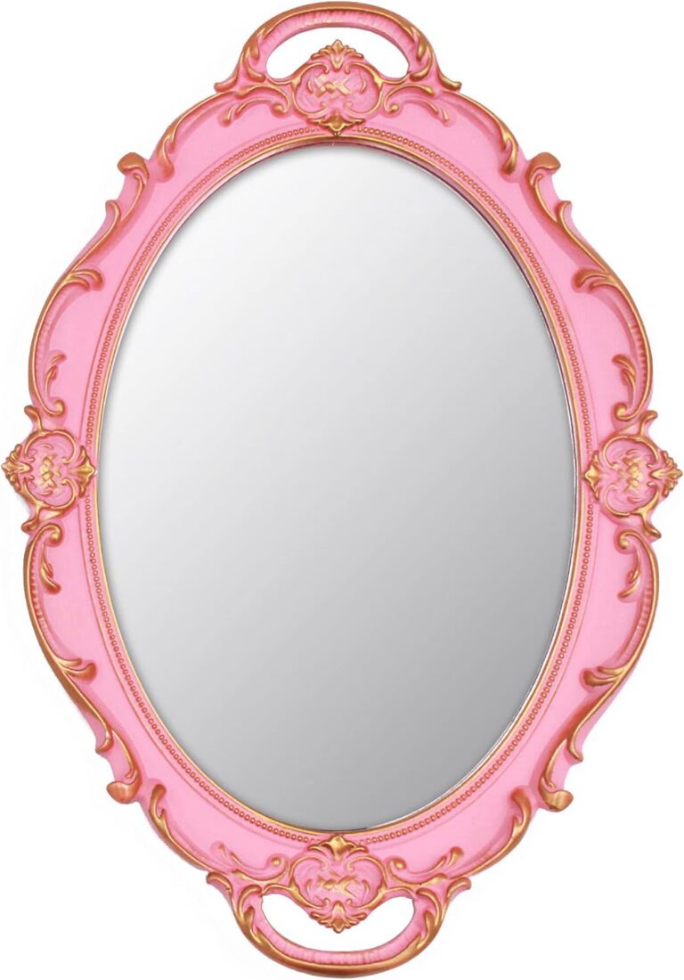 pink vintage oval wall mirror baroque frame decorative 14.5x10 inch