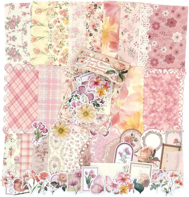 pink vintage floral scrapbook paper and sticker journaling kit