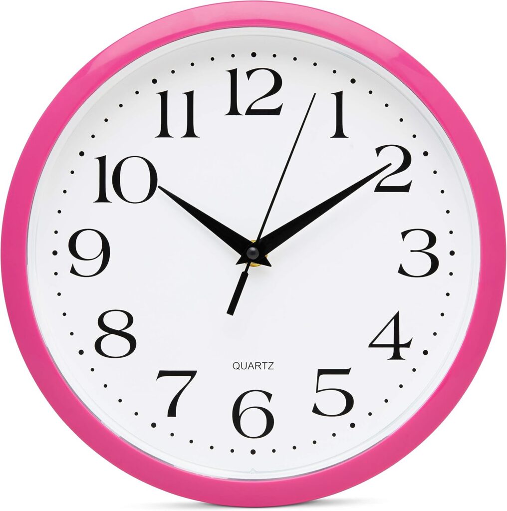 pink round wall clock 10 inch silent non ticking easy to read analog clock