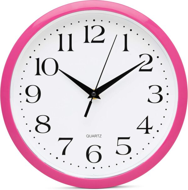pink round wall clock 10 inch silent non ticking easy to read analog clock