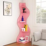 pink wavy corner shelf 5 tier tall wooden display stand