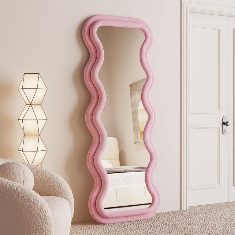 pink wavy full length mirror arched floor mirror flannel wood frame