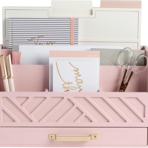 pink wooden desk organizer mail sorter with drawer gold handle office storage