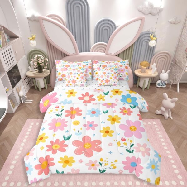 pink yellow floral kawaii comforter set full 7 piece bedding set with sheets and pillow covers