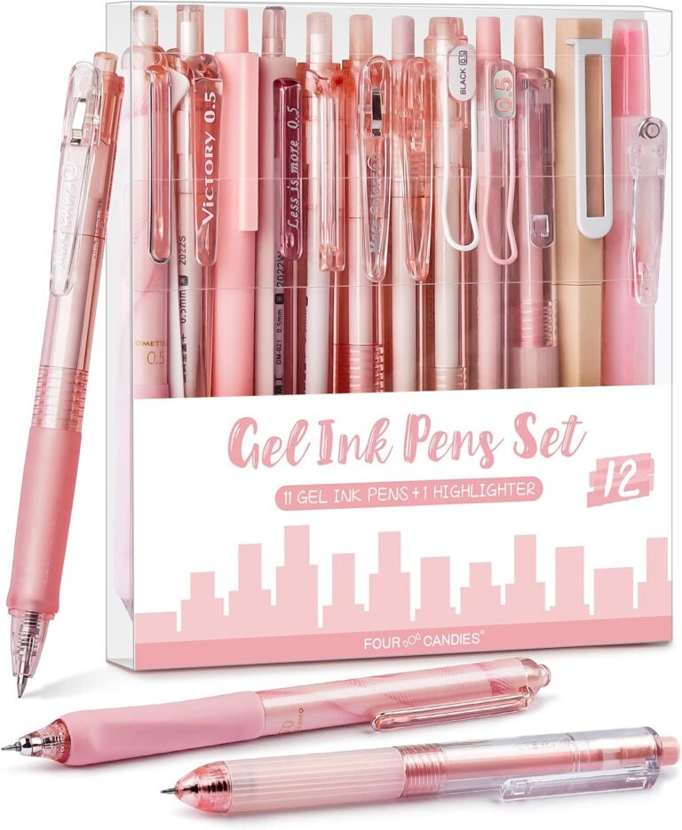 pink aesthetic gel pens set 12 rose series fine point black and pink ink