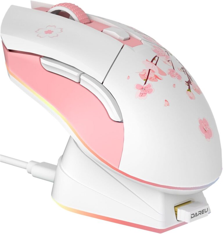 pink wireless gaming mouse with rgb charging dock 12000 dpi