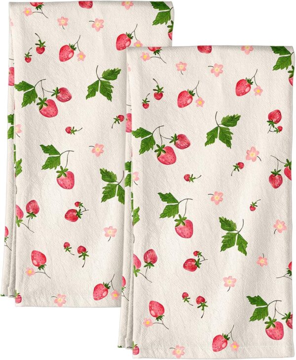 strawberry cotton flour sack kitchen towels set absorbent reusable decorative dish towels pink