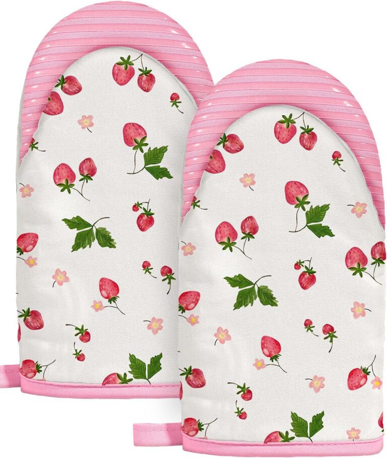 cute pink strawberry mini oven mitts set cotton heat resistant kitchen gloves with silicone grip