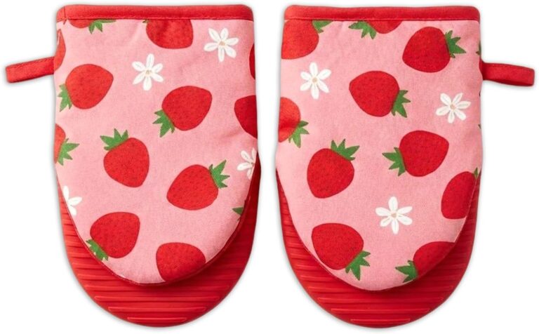 cute strawberry mini oven mitts set cotton heat resistant kitchen gloves with non slip silicone grip