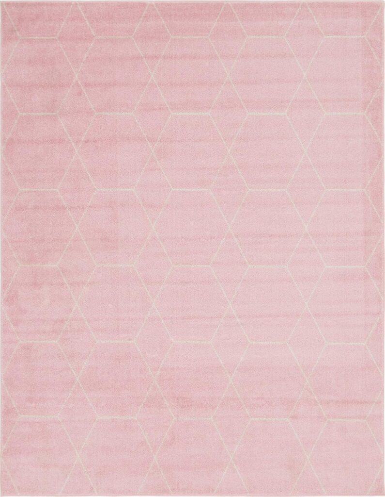 light pink ivory geometric trellis area rug large washable style living room bedroom rug 8x10