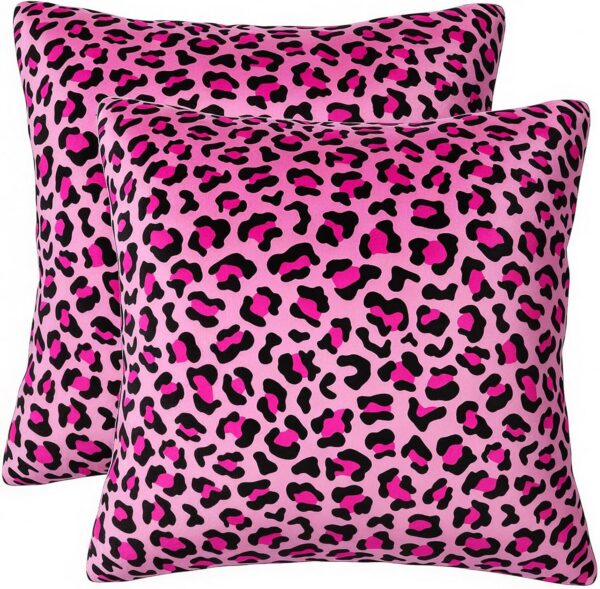 Hot pink cheetah print velvet Y2K throw pillow covers for bedroom and couch decor