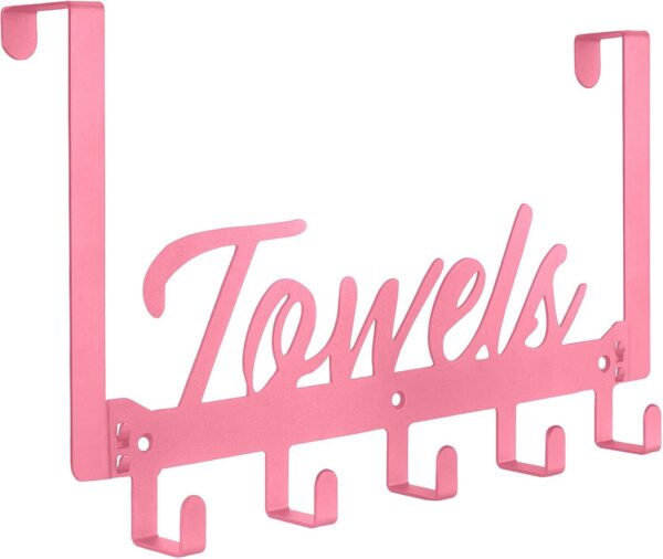 pink over the door hook rack with 5 heavy duty hooks for towels coats bags and bathroom organization