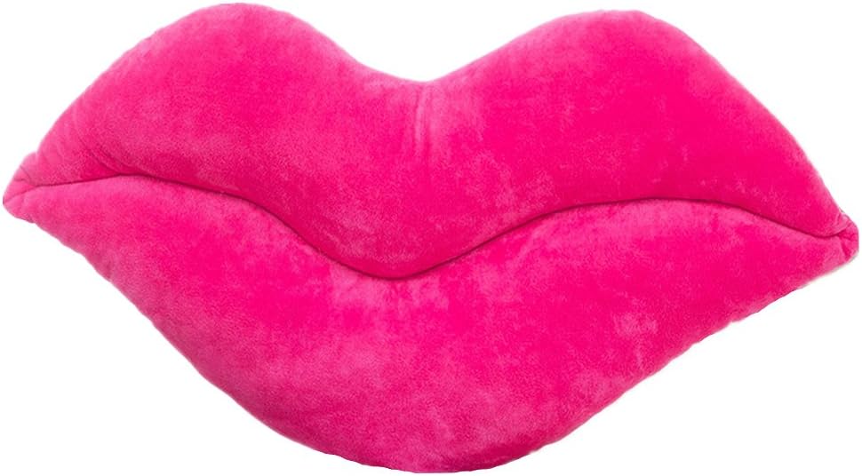 Hot pink velvet lip-shaped throw pillow for beds, couches, and playful room decor