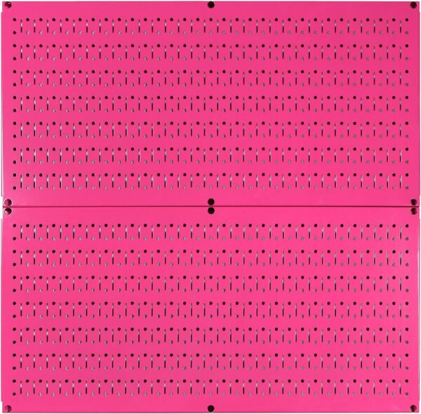 hot pink metal pegboard wall storage system with heavy duty tool organization panels for garage craft room or workspace
