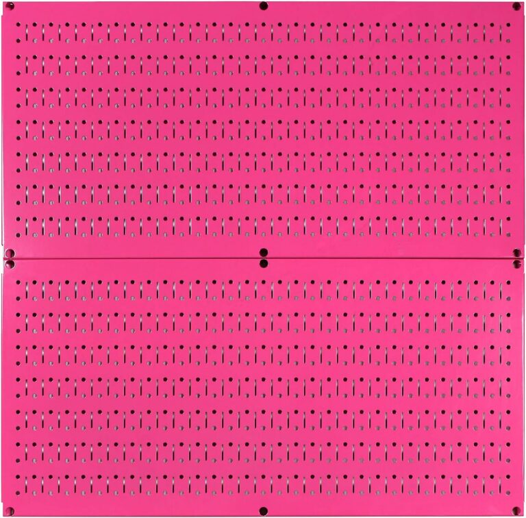 hot pink metal pegboard wall storage system with heavy duty tool organization panels for garage craft room or workspace