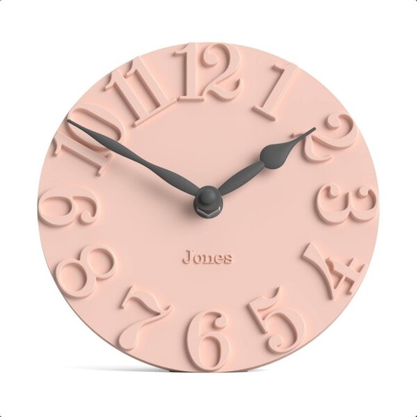rose pink analog desk clock with raised numerals elegant freestanding shelf mantel bedside clock