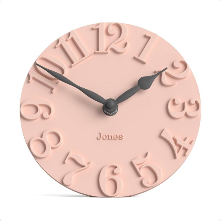 rose pink analog desk clock with raised numerals elegant freestanding shelf mantel bedside clock