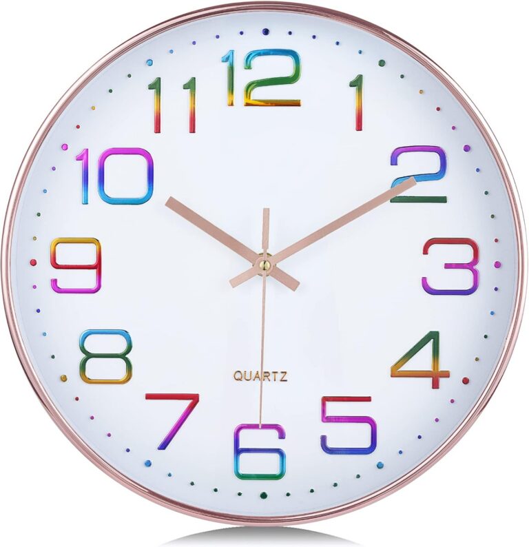 rose gold colorful wall clock with 3D numbers silent analog decorative clock for bedroom kitchen living room