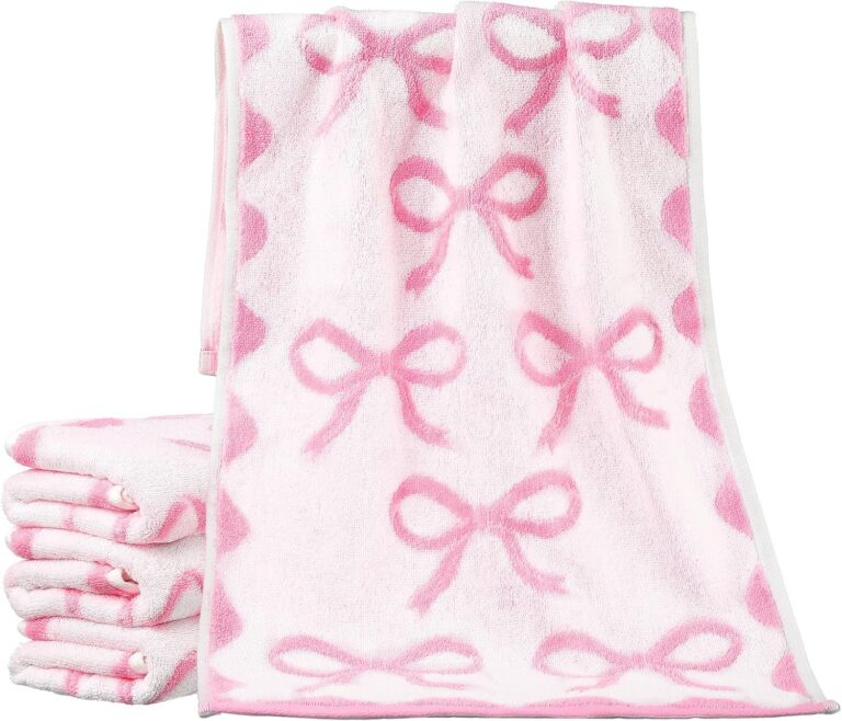 pink cotton hand towels with coquette bow design for bathroom kitchen or vanity decor