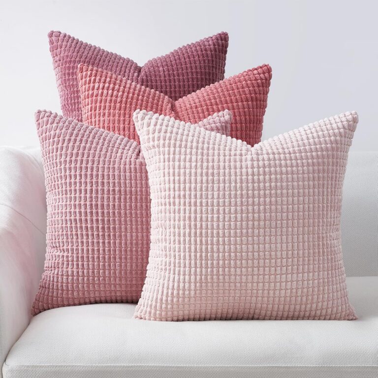 set of pink corduroy throw pillow covers with blush rose and hot pink aesthetic decorative design