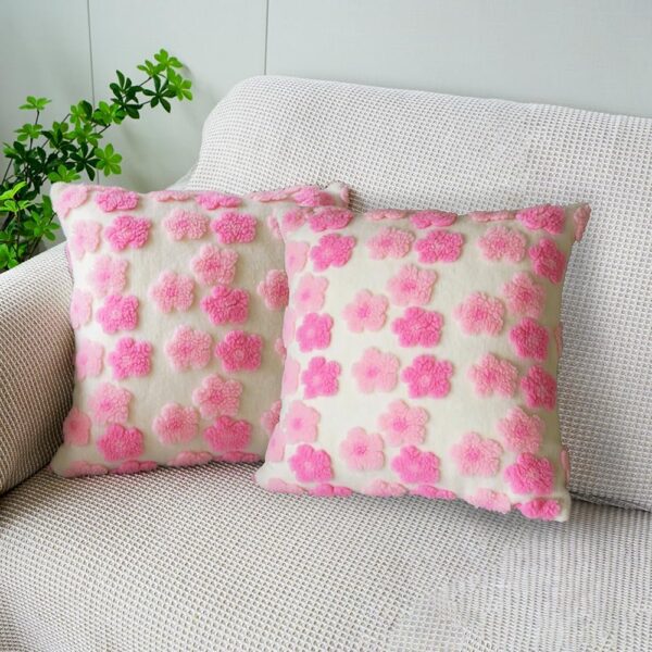 pink floral jacquard faux fur throw pillow covers with velvet backing for sofa bedroom and living room decor