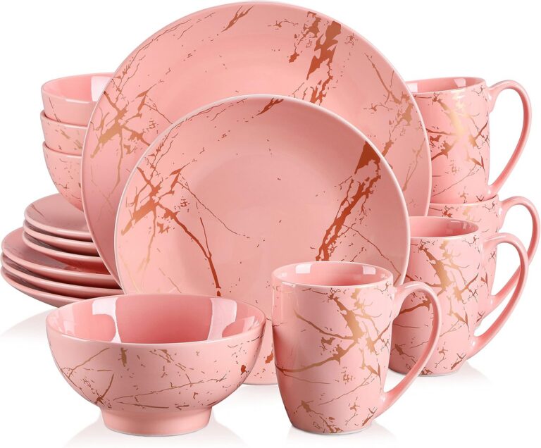 pink porcelain dinnerware set with gold splash glaze including plates bowls and mugs modern ceramic tableware set for four